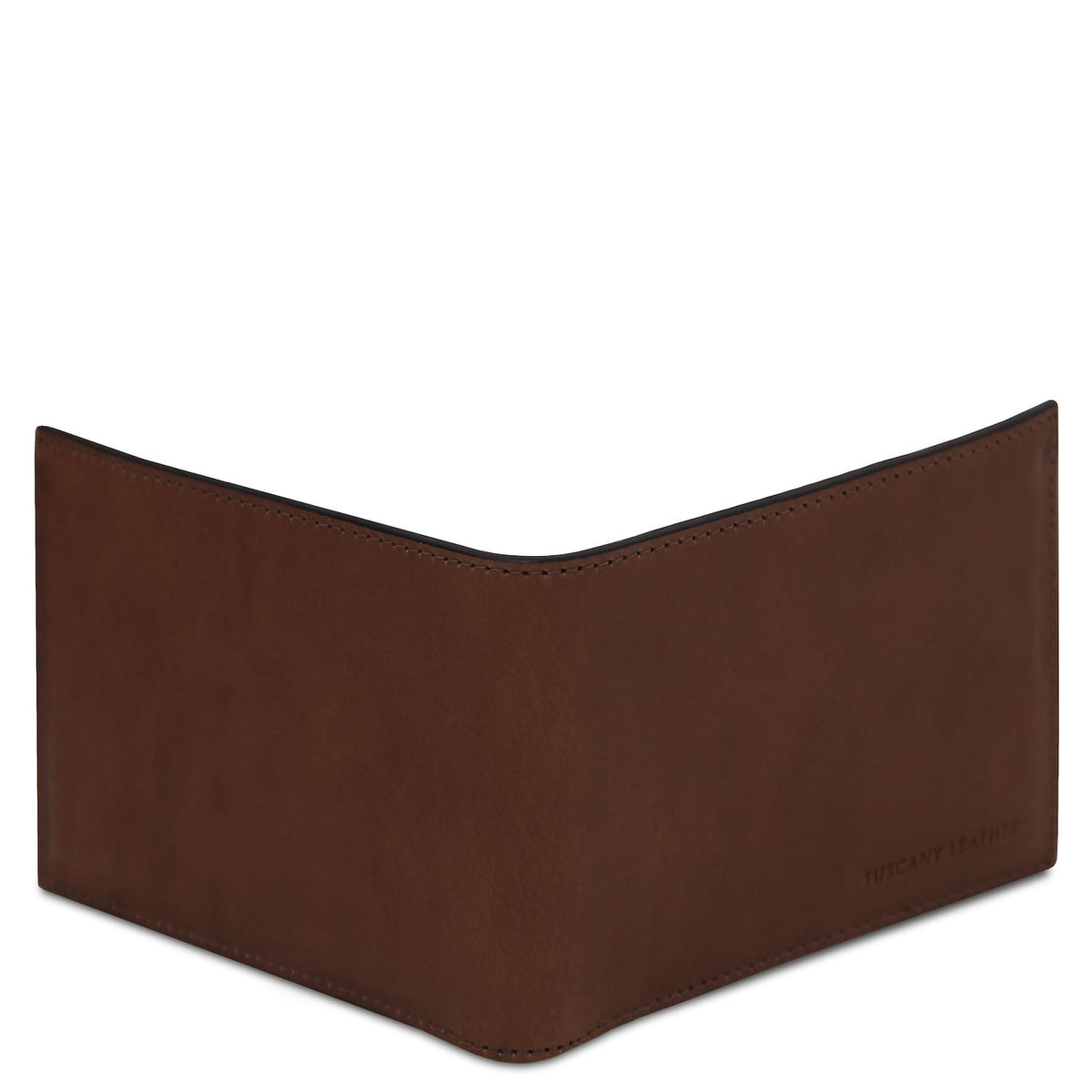 Marrone matte leather two fold wallet con coin pocket e stitched edges
