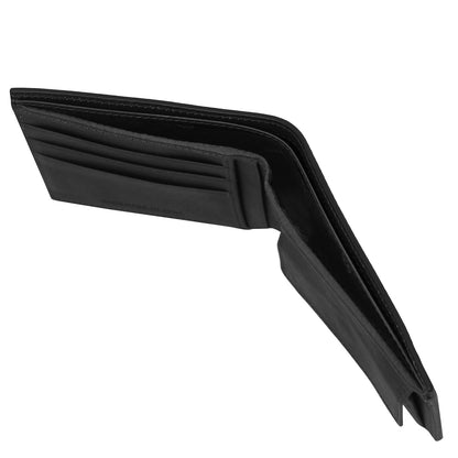 Nero matte two fold leather wallet con coin pocket e card slots