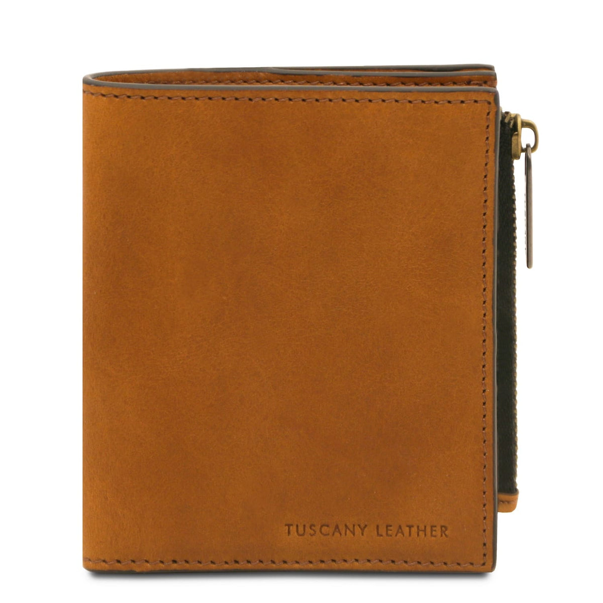 Exclusive leather wallet for men in tan leather with Tuscany Leather branding