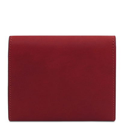 Deep red leather wallet with smooth finish and precise stitching