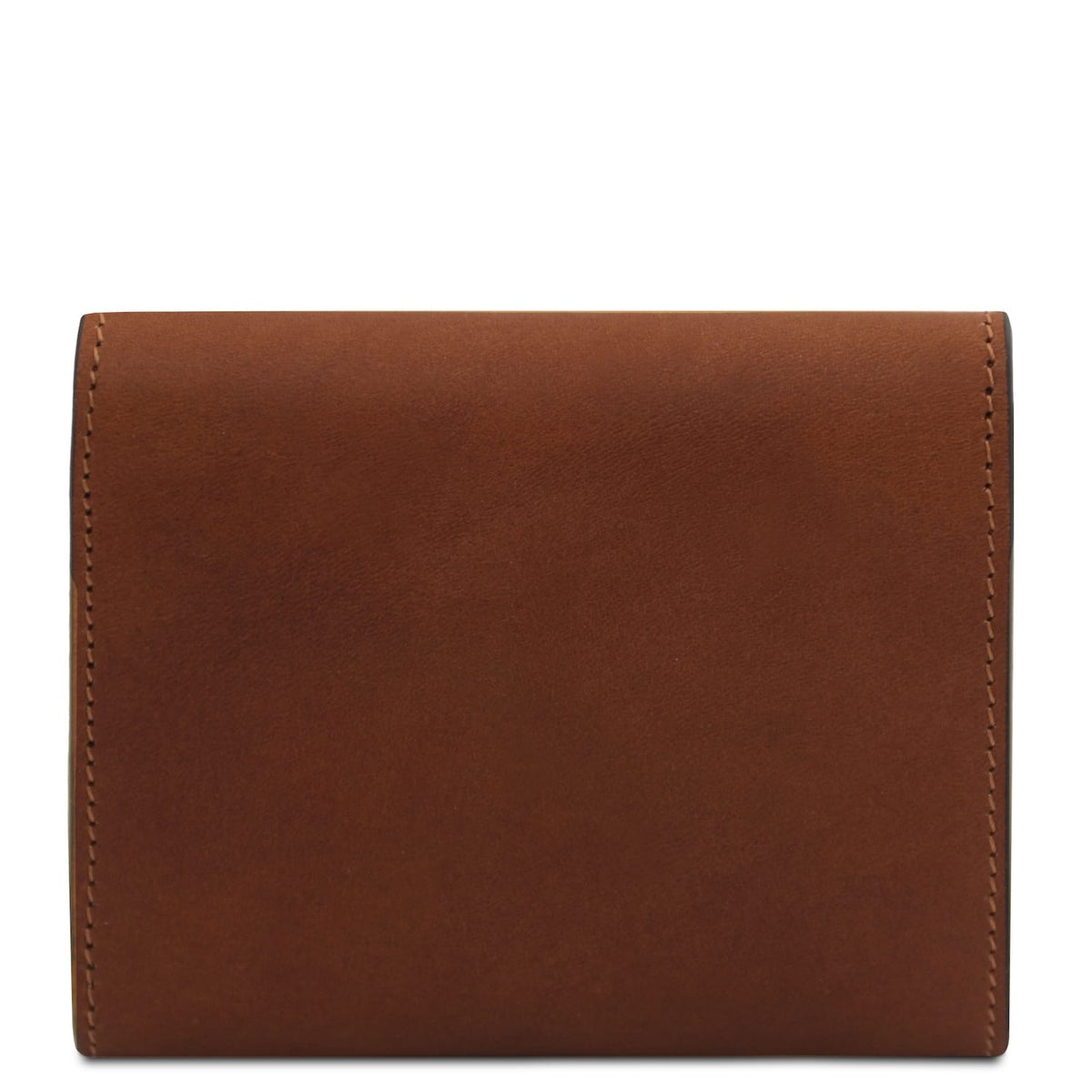Brown leather wallet with neat topstitching along the edges