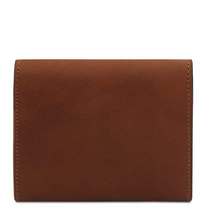 Brown leather wallet with neat topstitching along the edges