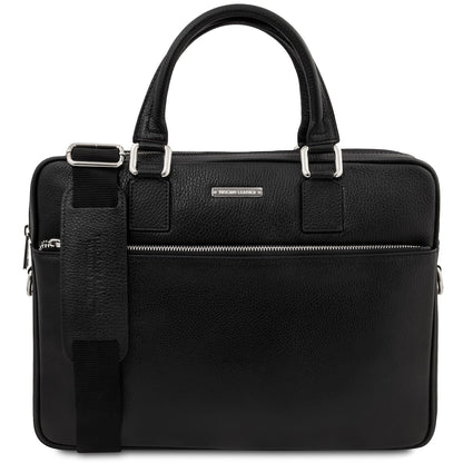 black leather laptop briefcase on a white background