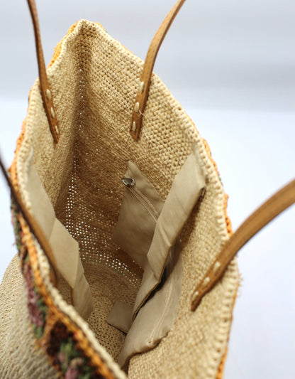 Handbag & Wallet Accessories Flora - Handmade Raffia Bag with Crochet Amber Flower Band San Rocco Italia