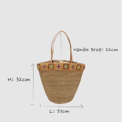 Handbag & Wallet Accessories Flora - Handmade Raffia Bag with Crochet Amber Flower Band San Rocco Italia