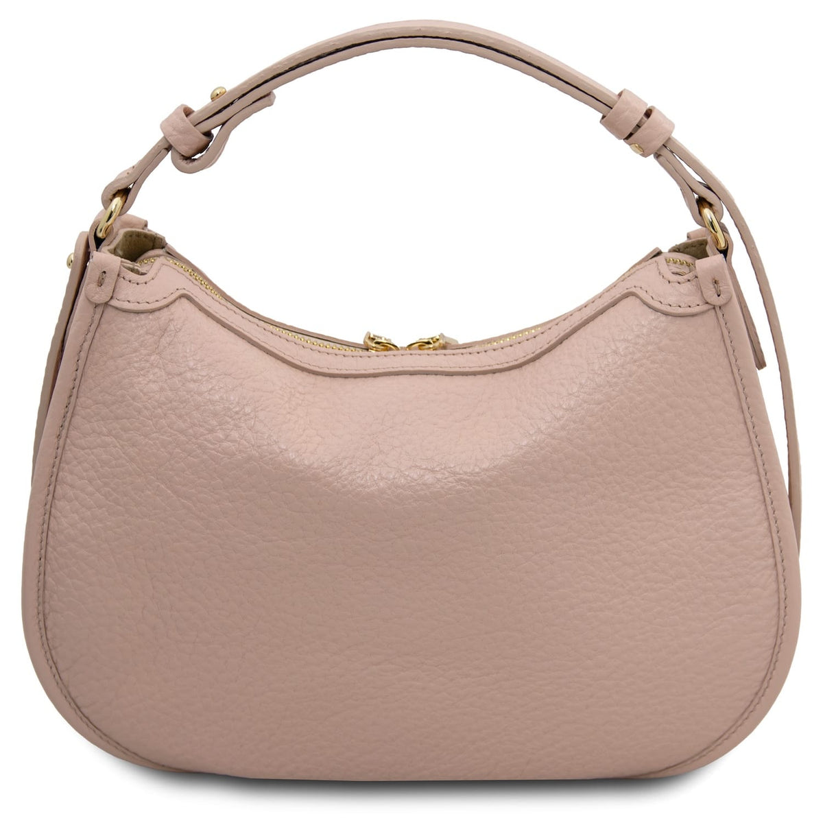 Rosa leather hobo bag with a strap sobre fondo blanco