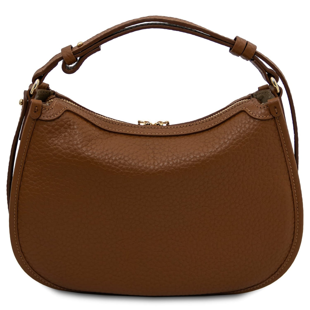 Marrón piel granulada Hoblò hobo bag with curved top and gold-tone zipper.