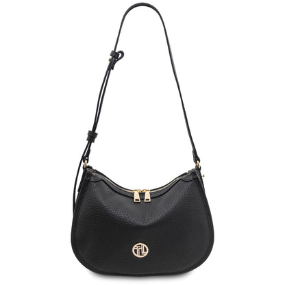 Hoblò piel suave hobo bag in black with a long correa ajustable and herrajes dorados