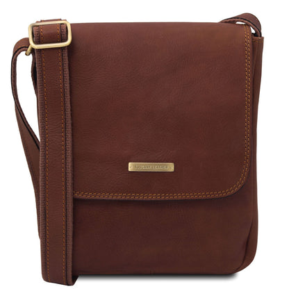 Leather bags for men Brown John - Leather crossbody bag for men with front zip in matte leather | TL141408 San Rocco Italia