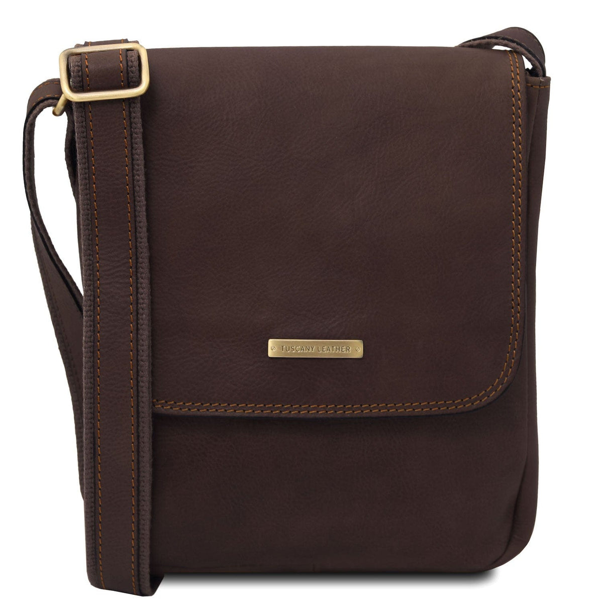 Leather bags for men Dark Brown John - Leather crossbody bag for men with front zip in matte leather | TL141408 San Rocco Italia