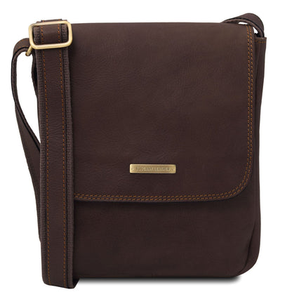 Leather bags for men Dark Brown John - Leather crossbody bag for men with front zip in matte leather | TL141408 San Rocco Italia