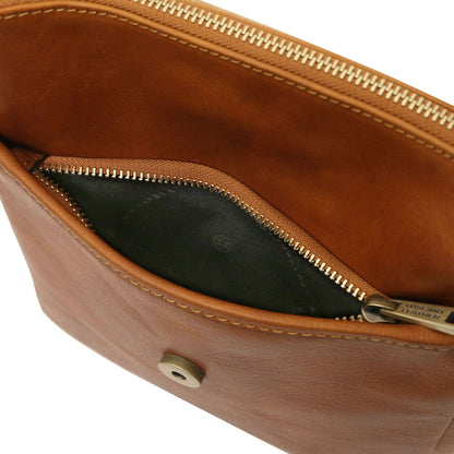 Leather bags for men John - Leather crossbody bag for men with front zip in matte leather | TL141408 San Rocco Italia