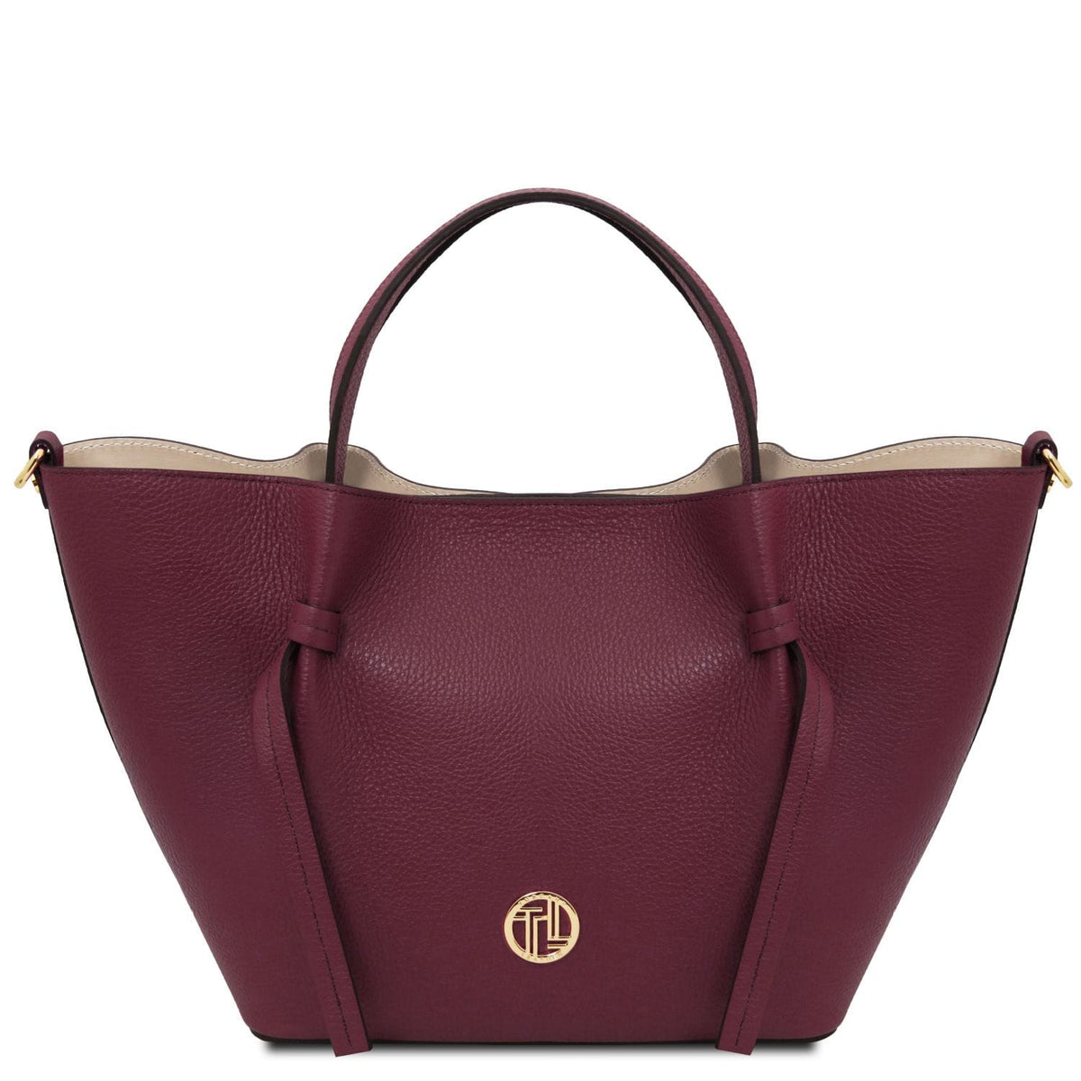 Legame - Italian leather shopping bag - Large size | TL142481 in burgundy pele martelada with duas asas superiores and ferragens douradas sobre fundo branco.