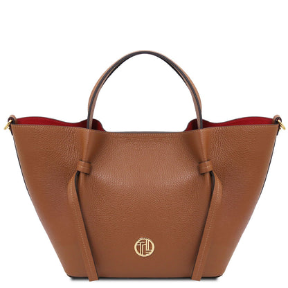 Legame - Italian leather shopping bag - Large size | TL142481 in brown pebbled leather with dual top handles and gold-tone logo on white background