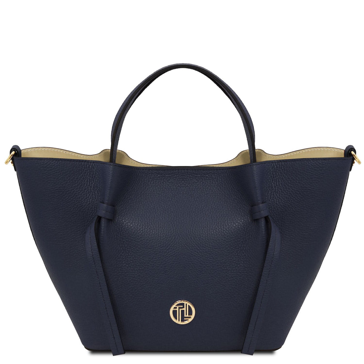 Legame - Italian leather shopping bag - Large size | TL142481 in navy pebbled leather with dual top handles and gold-tone logo detail on white background