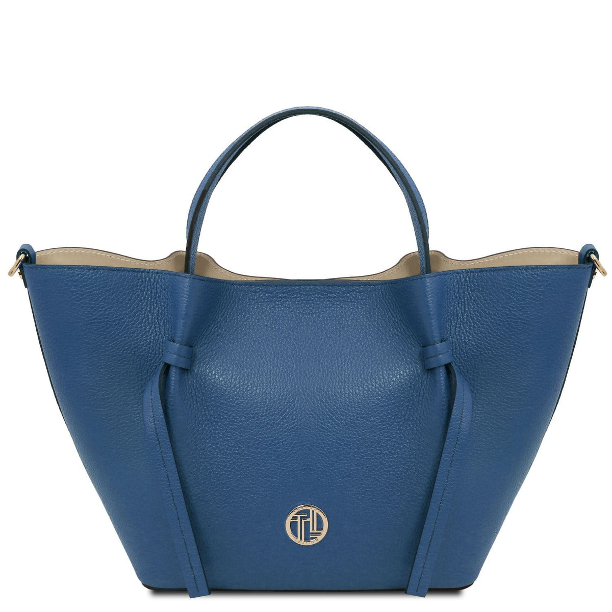 Legame large blue Italian leather mala shopper with duas asas superiores and a alça amovível