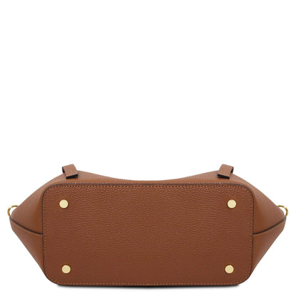 Legame - Italian leather shopping bag - Large size | TL142481 in brown pebbled leather with gold-tone studs on the base on white background