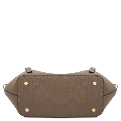 Legame - Italian leather shopping bag - Large size | TL142481 in taupe pebbled leather with gold-tone feet on white background
