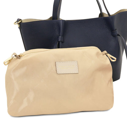 Legame - Italian leather shopping bag - Large size | TL142481 in navy pebbled leather with dual top handles on white background.