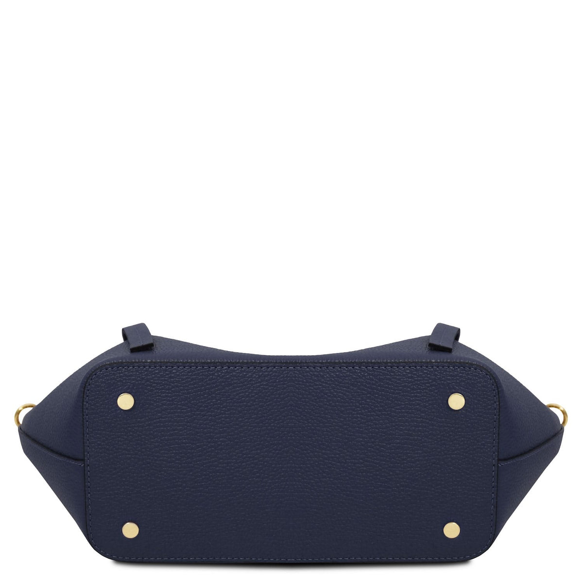 Legame - Italian leather shopping bag - Large size | TL142481 in navy pebbled leather with gold-tone feet on white background.