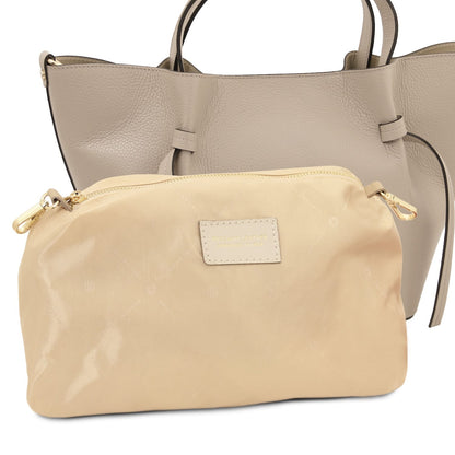 Legame large beige Italian leather mala shopper with duas asas superiores and a matching zip pouch