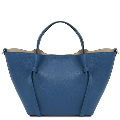 Legame large blue pele martelada mala shopper with duas asas superiores.
