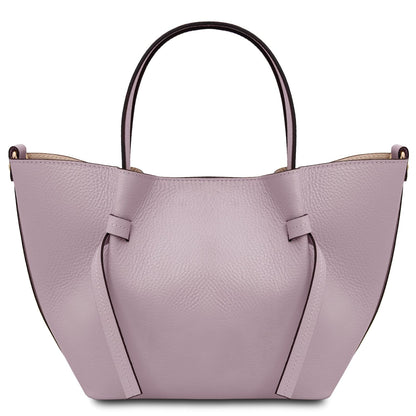 Legame small lavanda leather handbag with a single arched asa superior and curved sides.