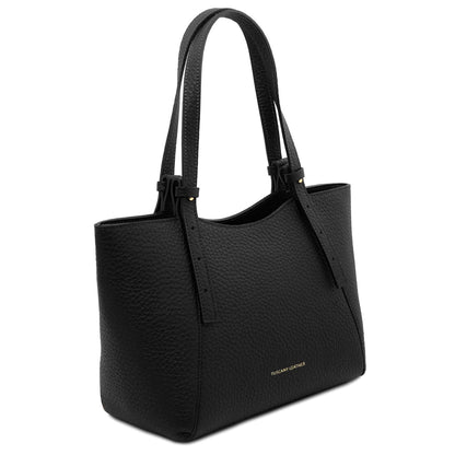 Libra black pebbled leather tote with long double handles and gold hardware
