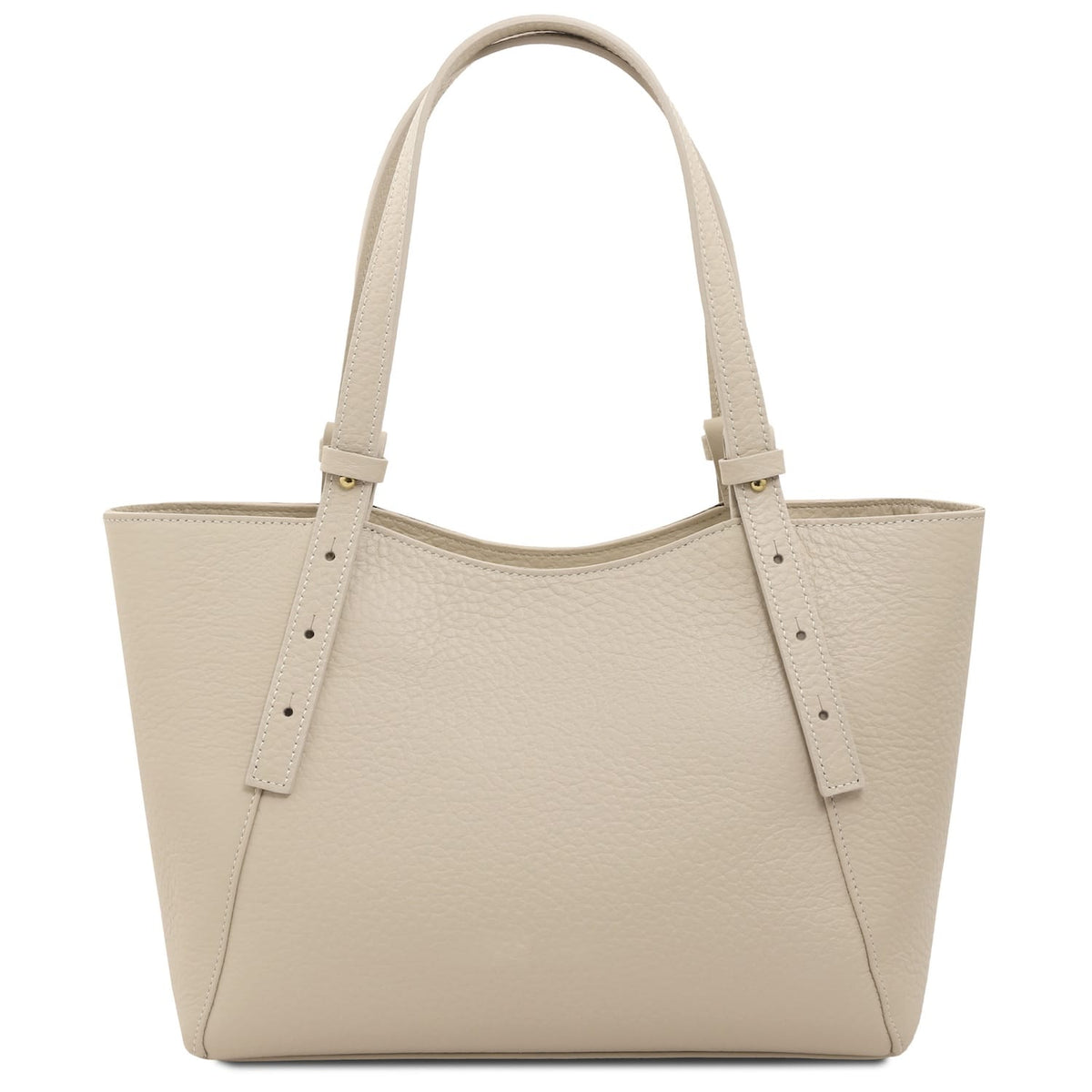 Beige Libra long handle leather tote bag with pebbled texture