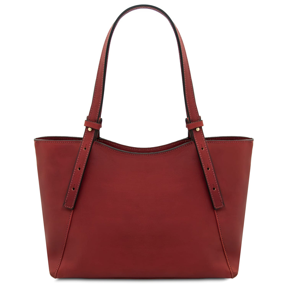 Libra red leather tote bag with long handles and clean silhouette