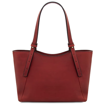 Libra red leather tote bag with long handles and clean silhouette