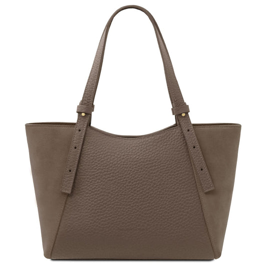 Sacs à main en cuir Taupe foncé Libra - Long handle suede & leather tote bag | TL142508 San Rocco Italia