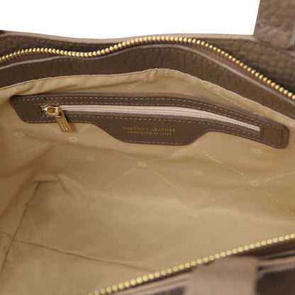 Leather handbags Libra - Long handle suede & leather tote bag | TL142508 San Rocco Italia