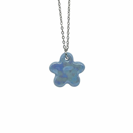 Lillium blu floral ceramic pendant on a silver chain