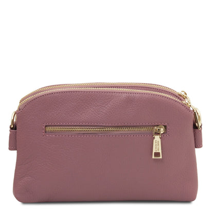 Back view of Lily mauve soft leather shoulder bag showing a horizontal back zipper