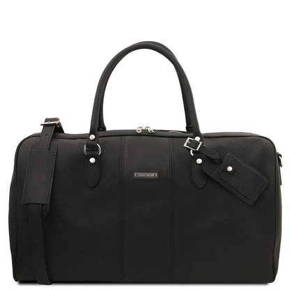 Noir Lisbona travel leather duffle with deux poignées supérieures and a bandoulière amovible
