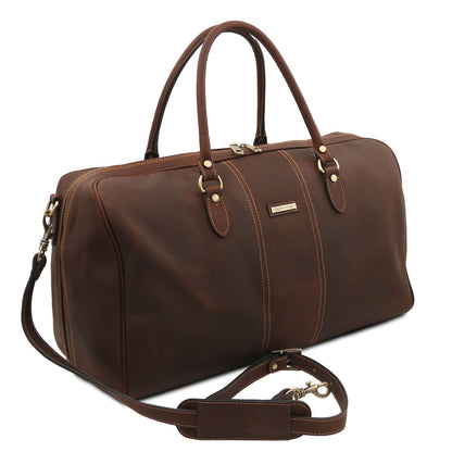 Lisbona Travel Leather Duffle bag large size in brown leather with two handles and finitions dorées