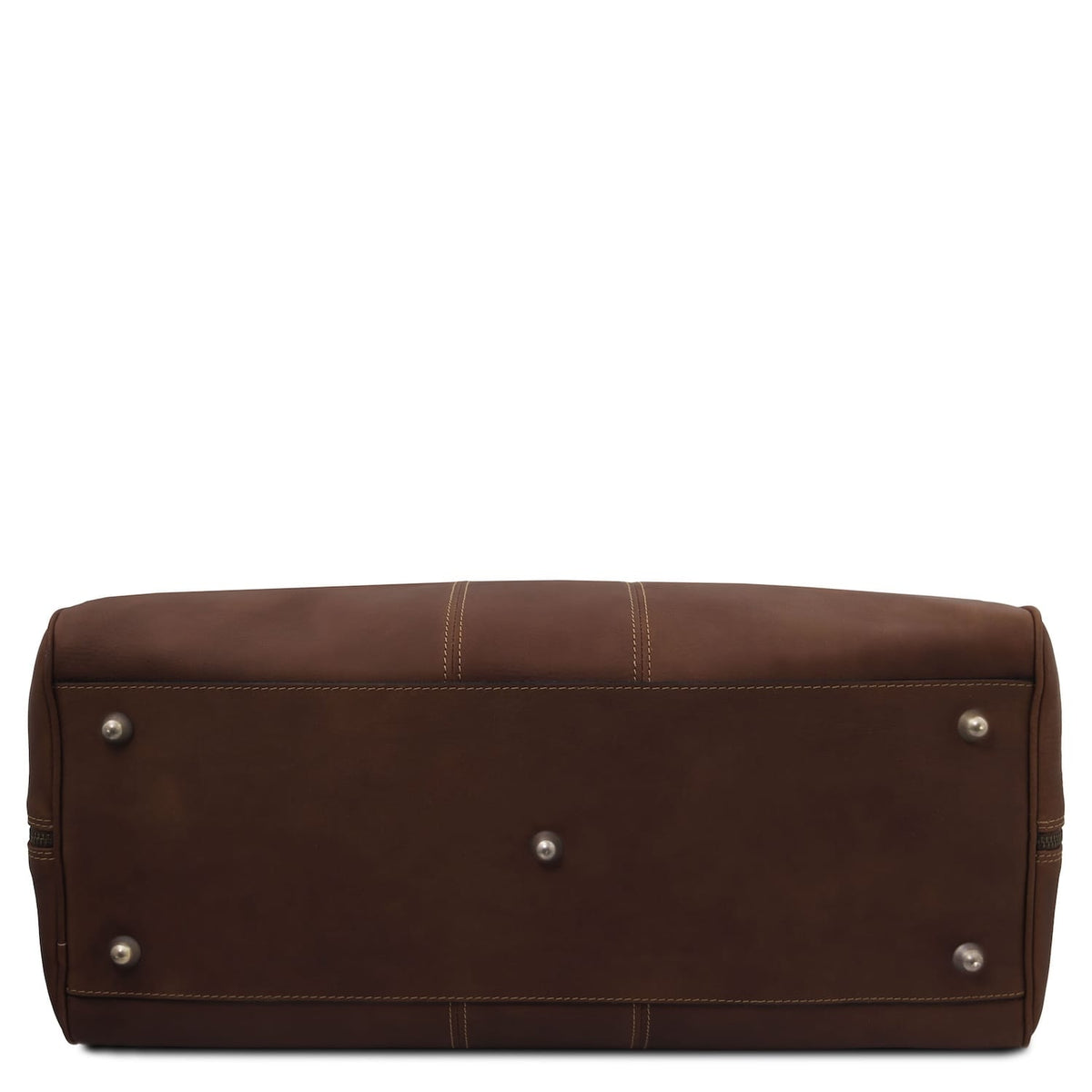 Marron Lisbona Travel Leather Duffle bag in large size with striped doublure beige and interior poche zippée