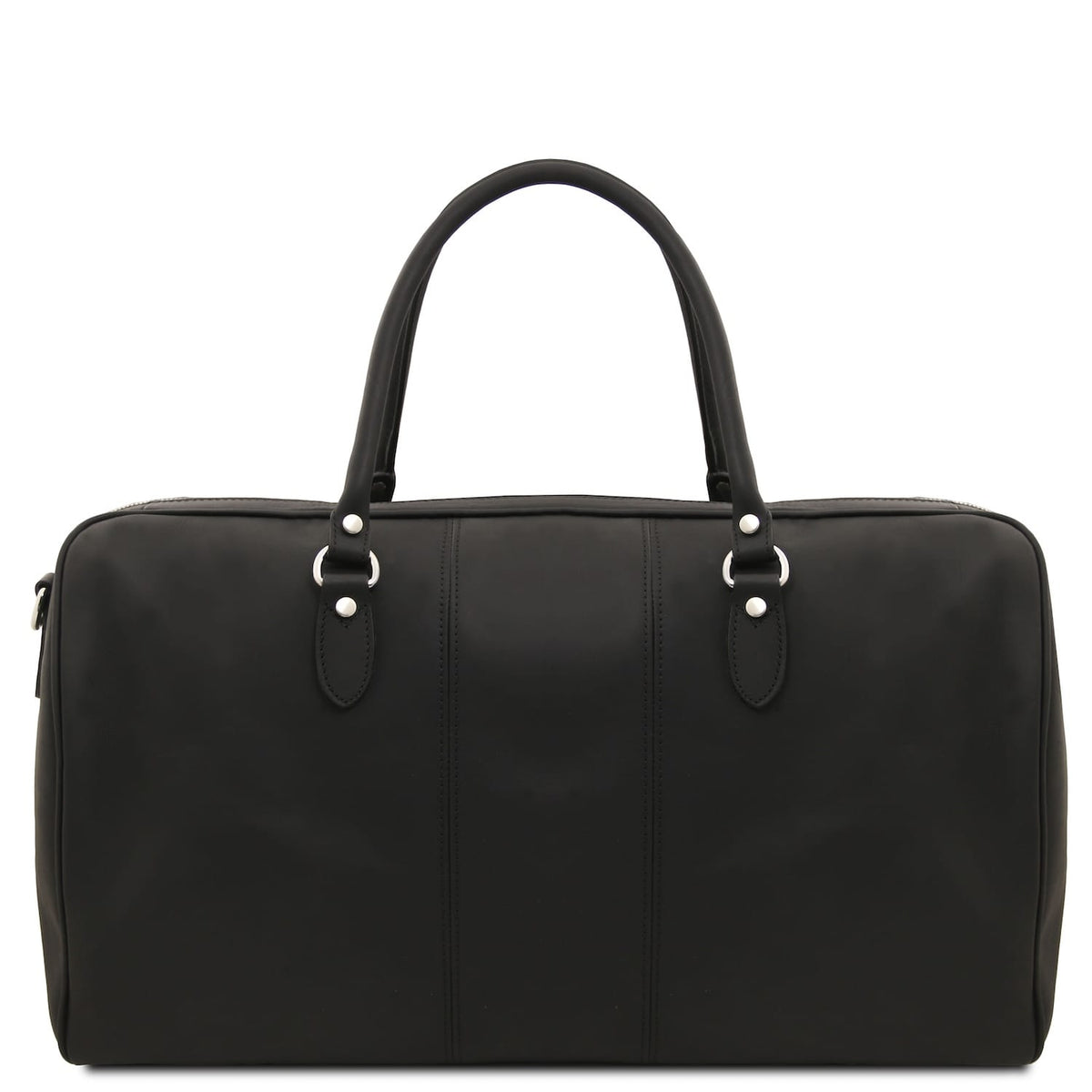 Noir Lisbona travel leather duffle bag with deux poignées supérieures and finitions argentées