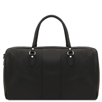 Noir Lisbona travel leather duffle bag with deux poignées supérieures and finitions argentées