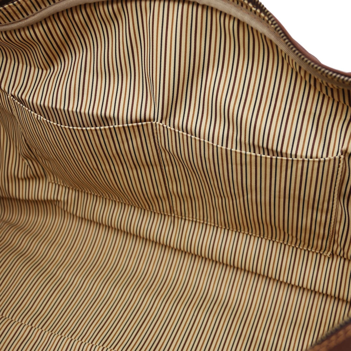 Vue intérieure highlighting a stitched pocket and striped lining.