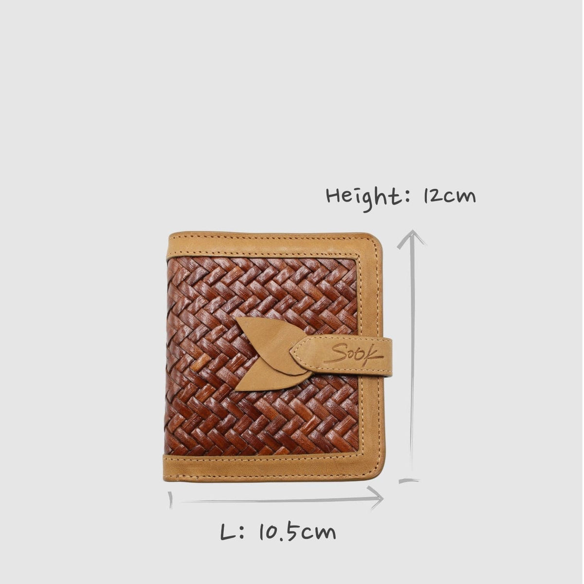 Lumi - Hewoven Leather Wallet | Taupe & Caffè featuring woven leather texture in coffee con smooth taupe leather trim e tab closure