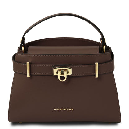 Leather handbags Coffee Maisy - Leather top handle bag in smooth leather | TL142459 San Rocco Italia