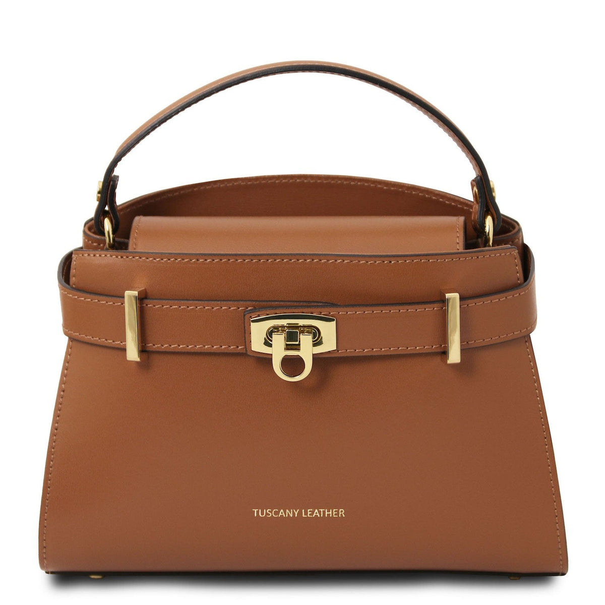 Leather handbags Cognac Maisy - Leather top handle bag in smooth leather | TL142459 San Rocco Italia