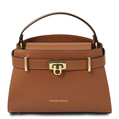 Leather handbags Cognac Maisy - Leather top handle bag in smooth leather | TL142459 San Rocco Italia