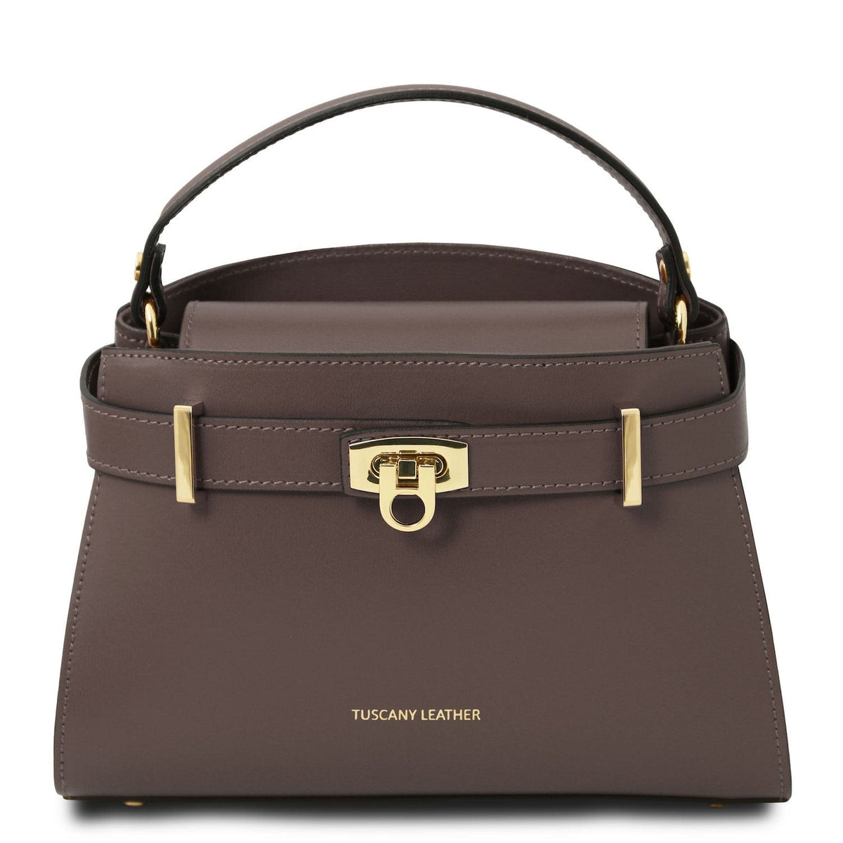 Leather handbags Dark Taupe Maisy - Leather top handle bag in smooth leather | TL142459 San Rocco Italia
