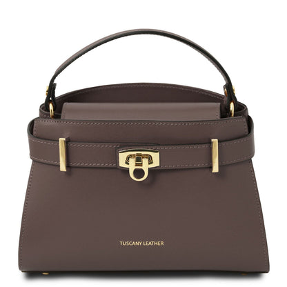 Leather handbags Dark Taupe Maisy - Leather top handle bag in smooth leather | TL142459 San Rocco Italia