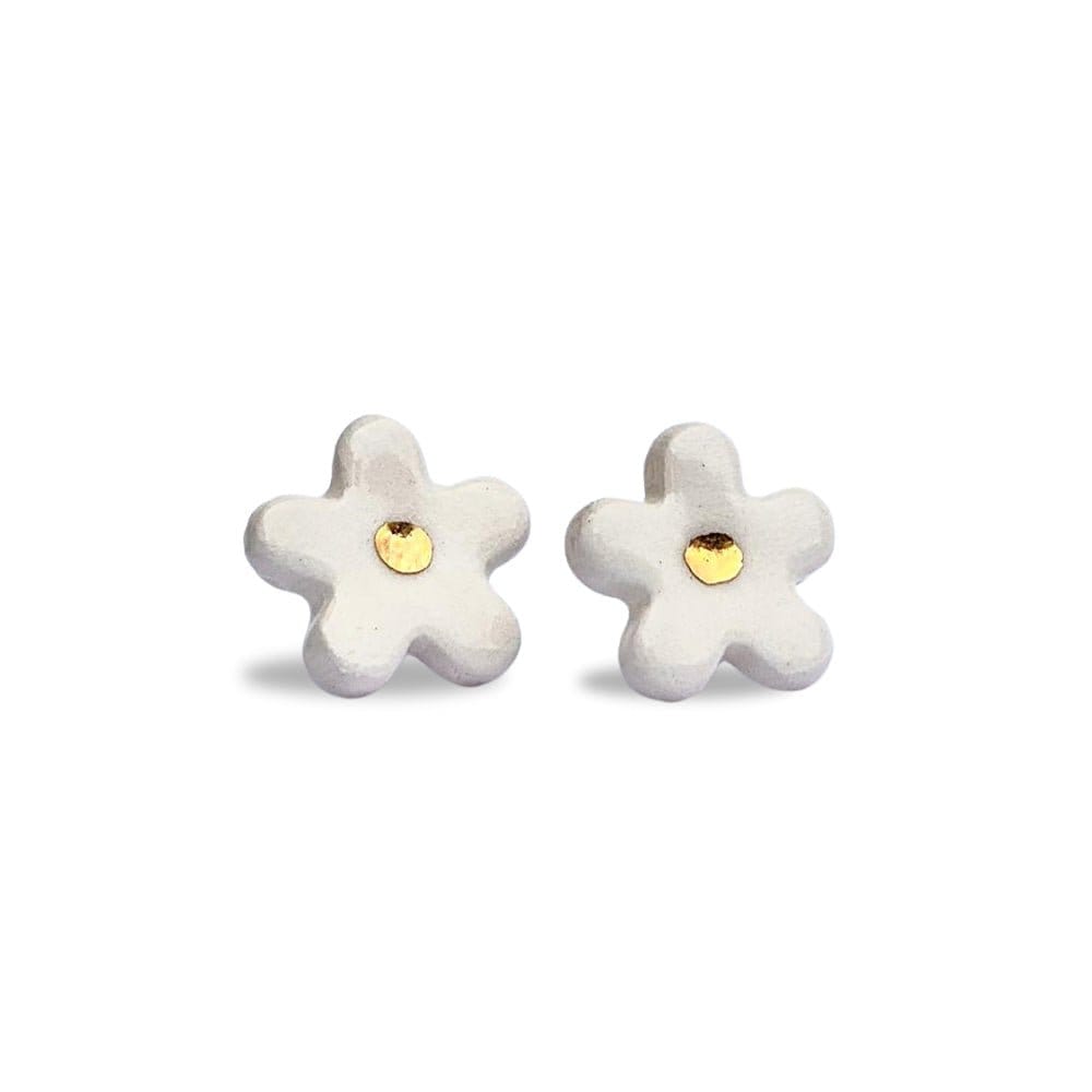 Blanco ceramic flower stud earrings with gold centers