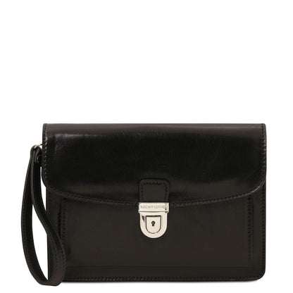 Sacs homme en cuir Noir Max - Sac de poignet pratique homme en cuir | TL8075 San Rocco Italia
