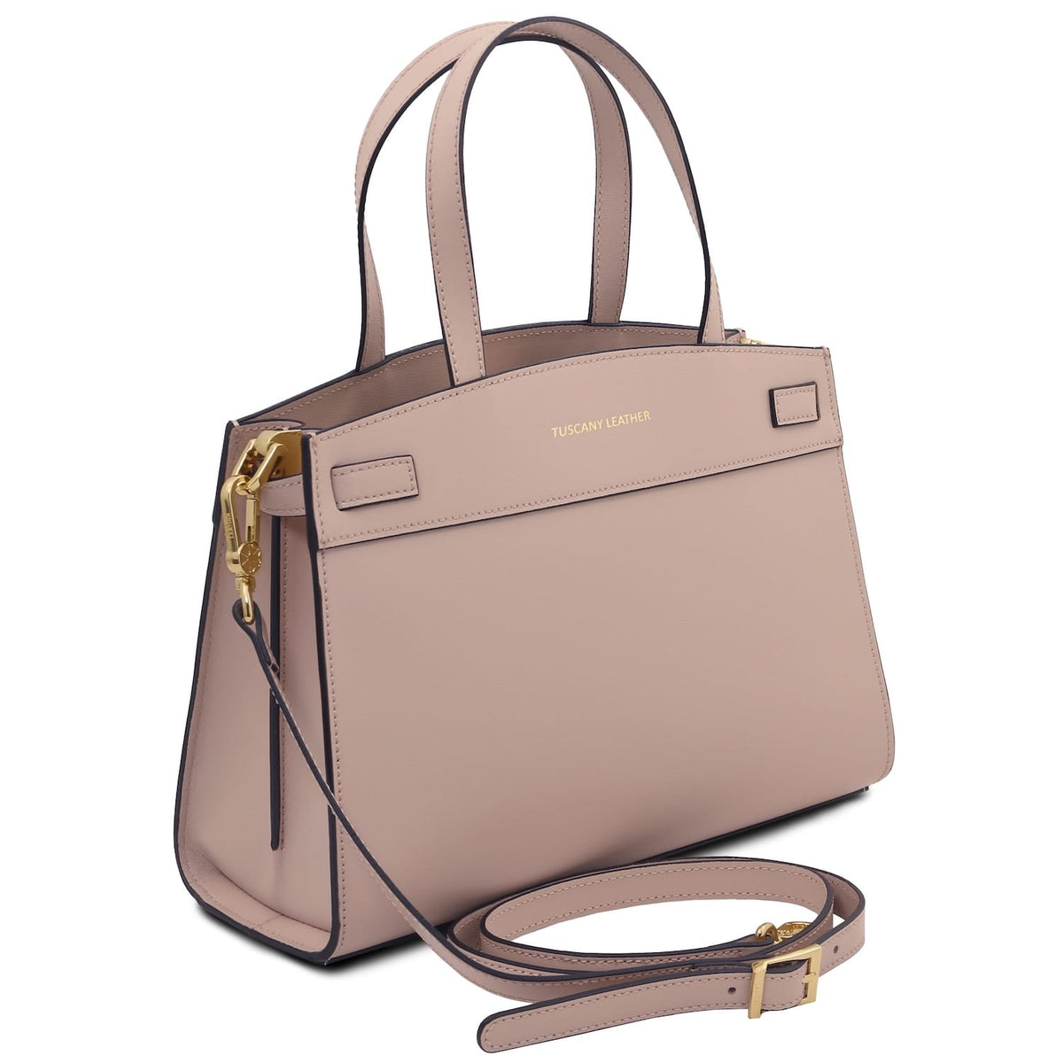 Taupe Musa Bolso de piel italiana with dos asas superiores and a correa de hombro extraíble